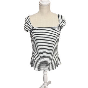White House Black Market Striped Top Knit short sleeve shirt Parisian style sz M